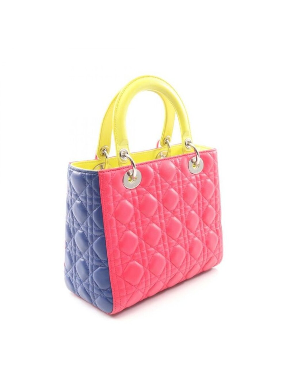 Dior Handbag Lady Dior Cannage 2-Way Masenda Navy Yellow Leather Tote - Picture 2 of 9